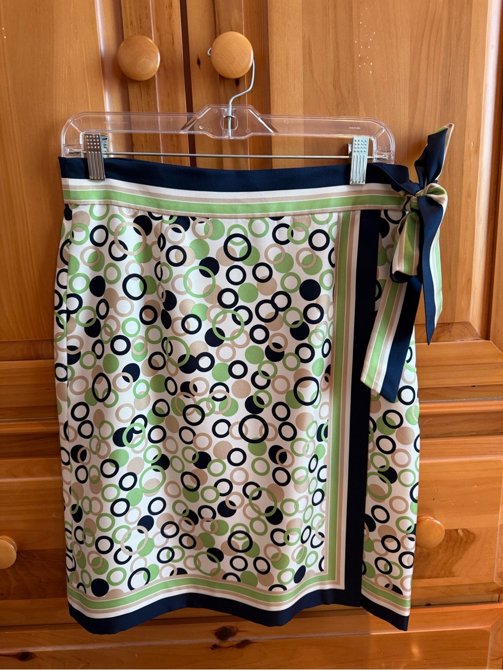 Talbots Green and Navy Circle-Print Wrap Midi Skirt